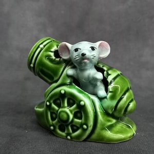 Ratón de porcelana vintage, palillero, circa 1950, Napcoware Japón, figura de dibujos animados novedosa y poco común