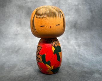 石田富雄創作こけし、ヴィンテージ木製創作こけし、日本の手作り民芸品