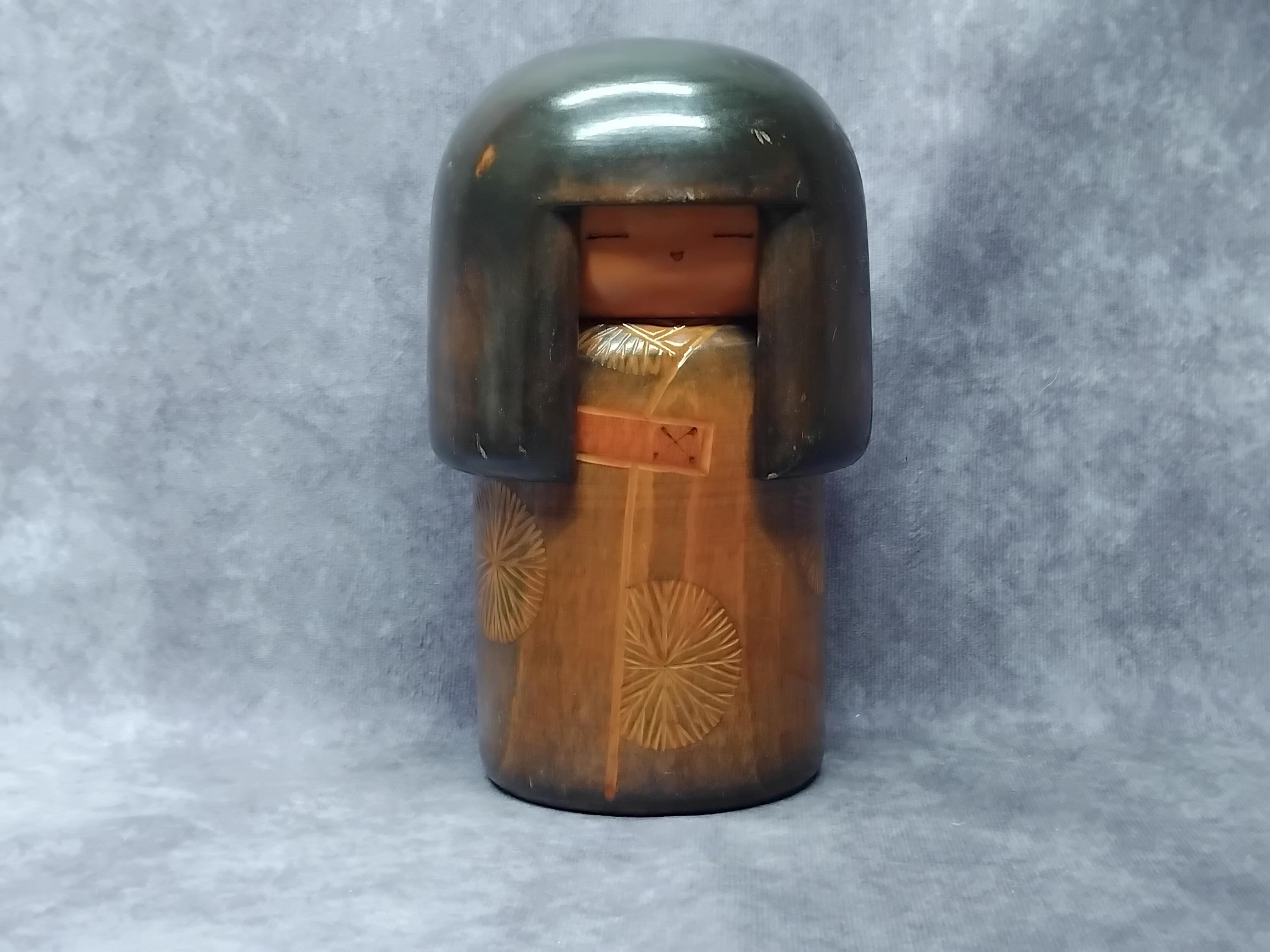 関口三作こけし、こけし人形、ヴィンテージ木製創作こけし、日本の
