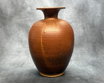Vintage japanische Studiokeramik-Vase - Mashiko, Tropfglasur, Töpfermarken am Boden (ca. 1960er - 80er Jahre)