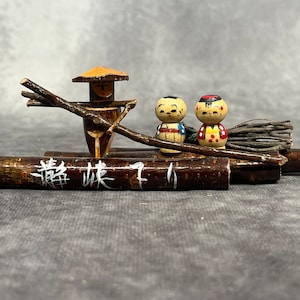 Wooden Raft Kokeshi Doll, Vintage Japanese Wooden Kokeshi, Hand Made Folk Art From Japan