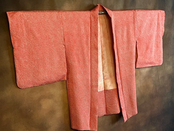 Japanese Shibori Haori Kimono, Pinky Red on White… - image 6