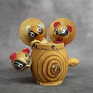 Miniature Vintage Tanuki Doll, Wooden Tanuki Kokeshi, Hand Made Folk Art From Japan