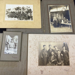 4 antike japanische professionelle Porträtfotografien auf Passepartout