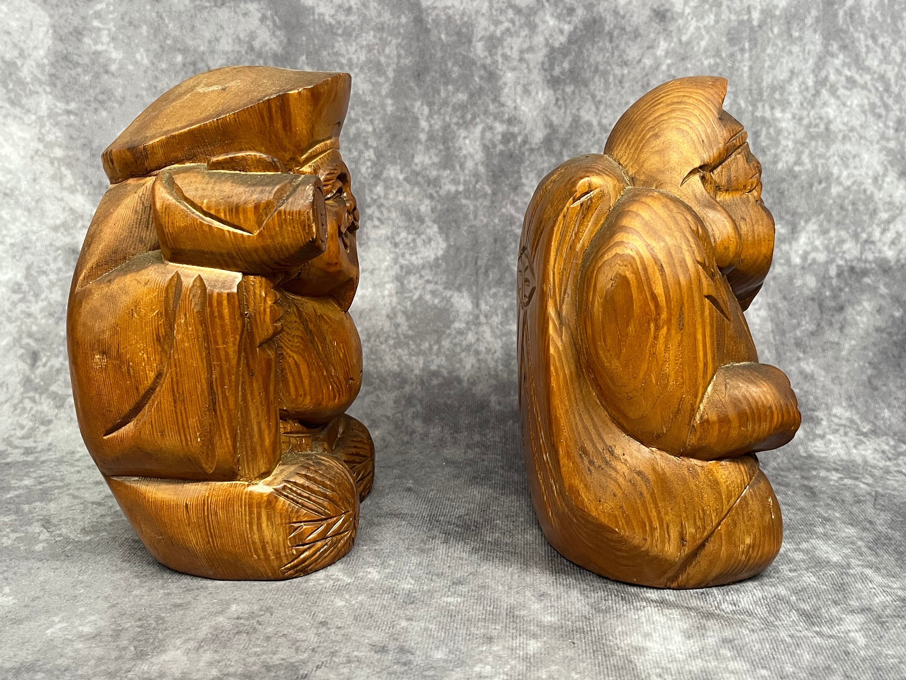 Japanese Hinoki Daikoku Hand Carved Wooden Figures, Hand Made Folk