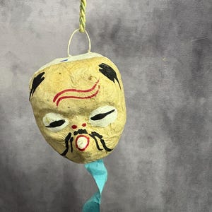 Maschera teatrale giapponese in cartapesta vintage \ Testa rimpicciolita ornamentale