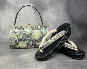 Premium Zanmai Furisode Bag With Matching Zori Sandals Set Luxury. Vintage Japanese Kimono Accessories / Formal Ware, Shoes and Bag Set