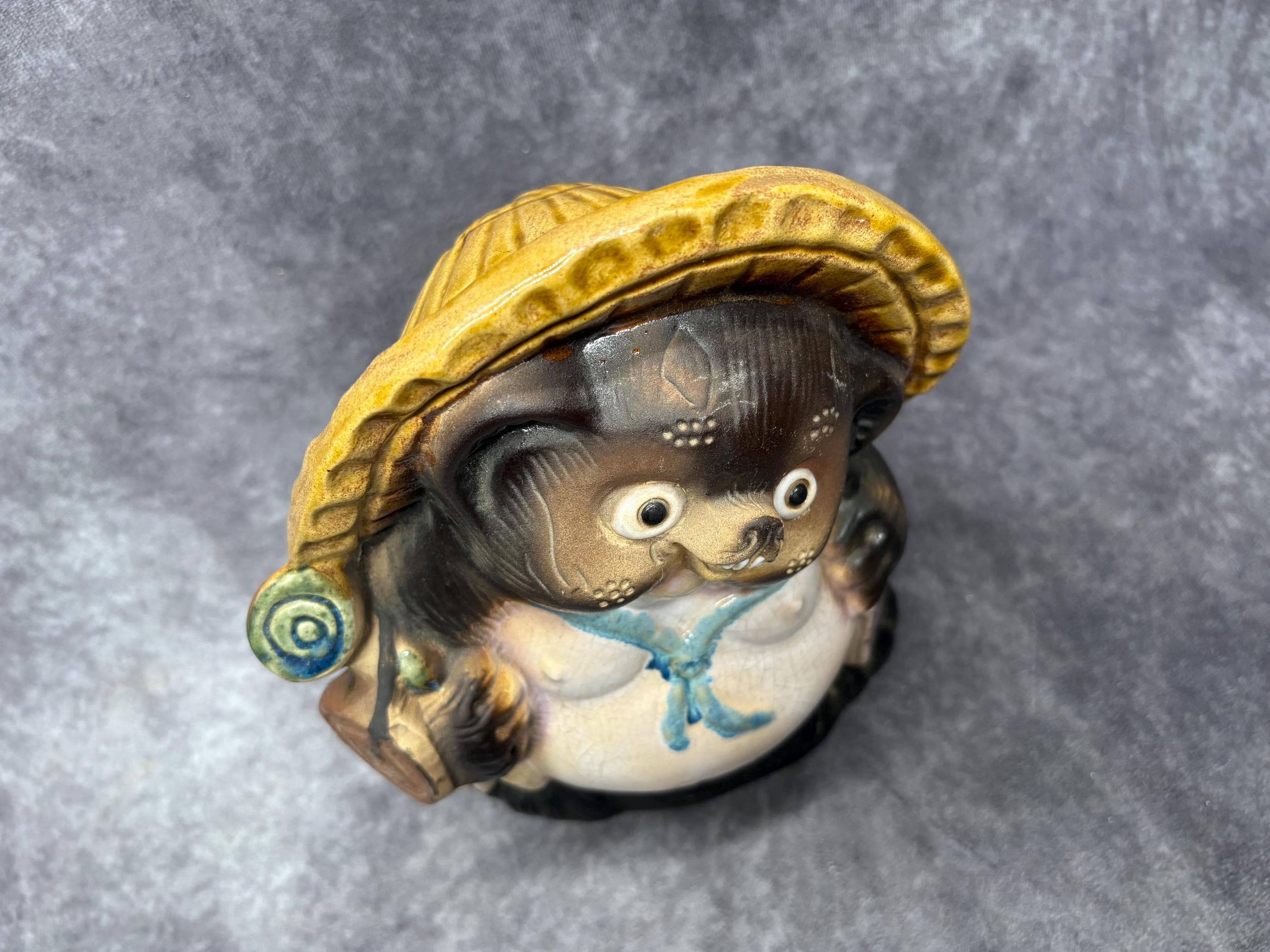 Japanese Shigaraki-ware Tanuki Raccoon Dog Tokkuri Pottery Vintage