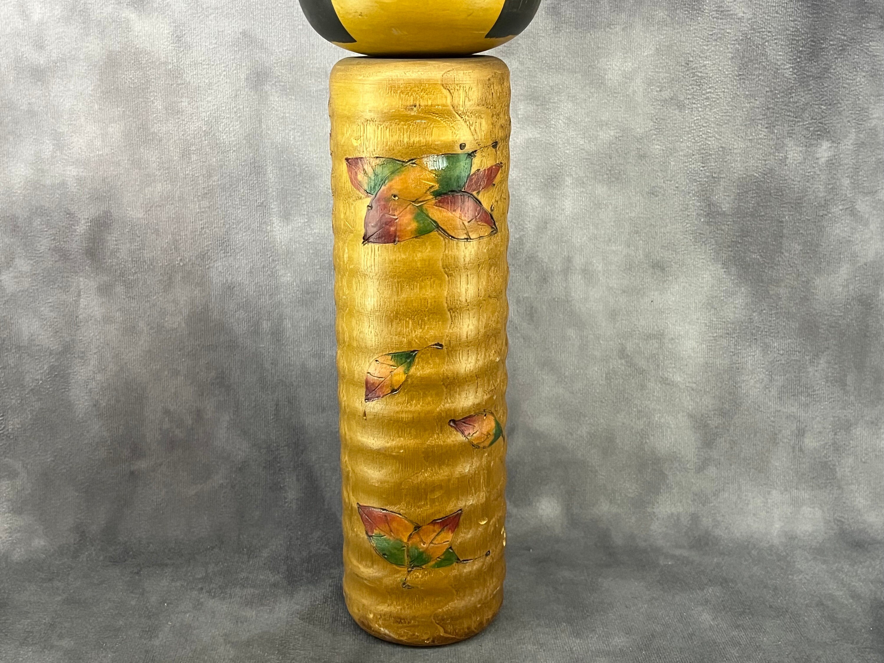 卯三郎 - 秋の花、創作こけし、ヴィンテージ木製創作こけし、日本製