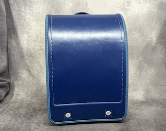 Randoseru Backpack, Two Tone Blue Japanese Tight Stitch Randoseru Bag, Blue Japanese School Bag