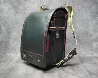 Randoseru Backpack, Black with Red Stitch Japanese Tight Stitch Randoseru Bag, Black Rucksack - PUMA