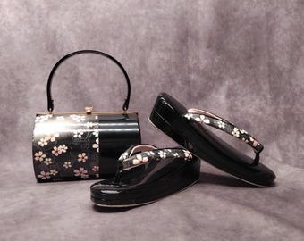 Premium Zanmai Furisode Bag With Matching Zori Sandals Set Luxury. Vintage Japanese Kimono Accessories / Formal Ware, Shoes and Bag Set