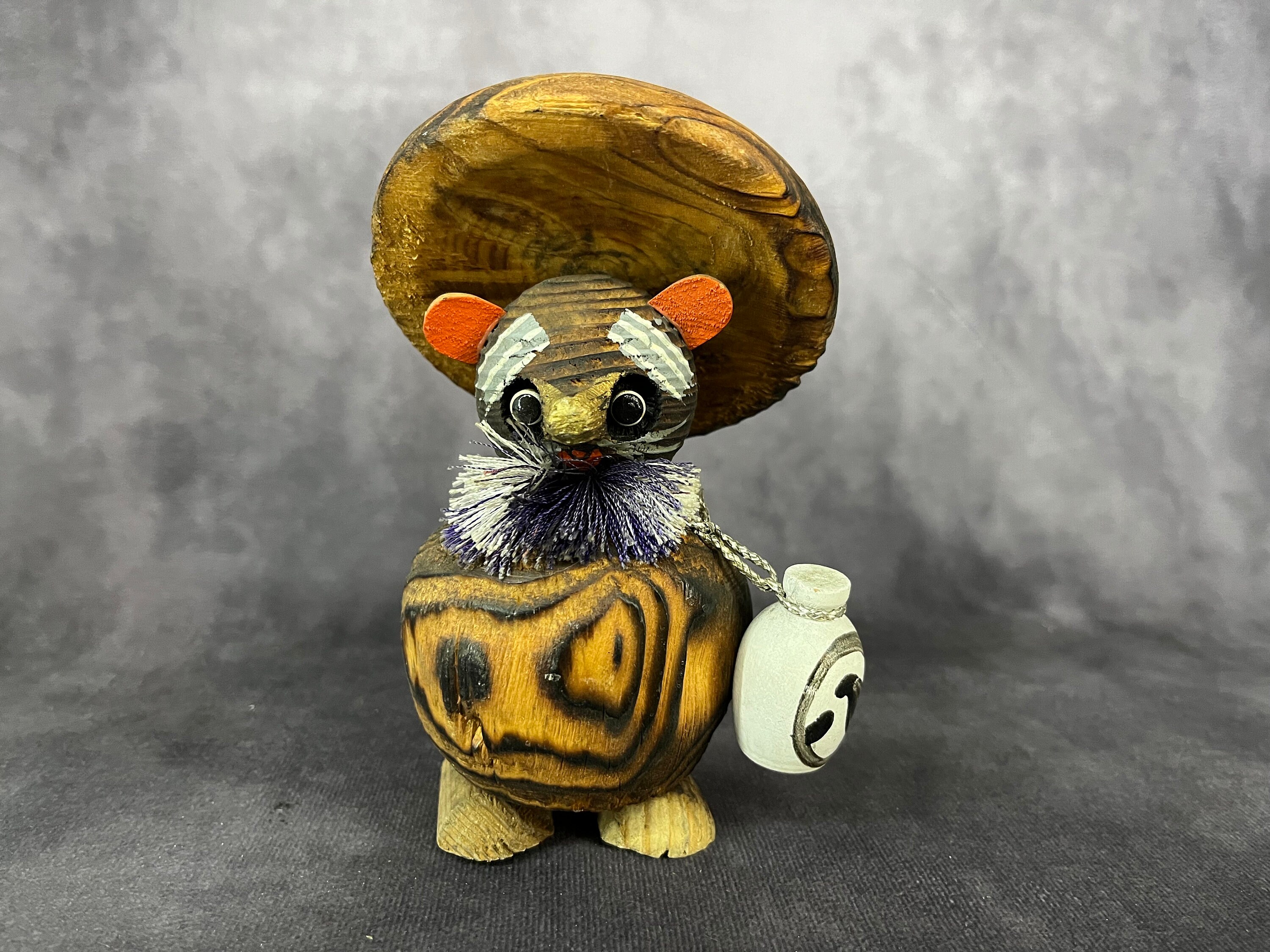 Vintage Tanuki Doll, Wooden Tanuki Kokeshi, Hand Made Folk Art