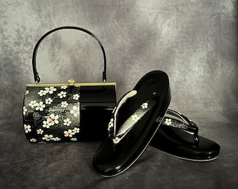 Premium Zanmai Furisode Bag With Matching Zori Sandals Set Luxury. Vintage Japanese Kimono Accessories / Formal Ware, Shoes and Bag Set