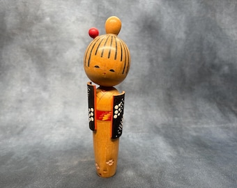 石田富雄創作こけし、ヴィンテージ木製創作こけし、日本の手作り民芸品