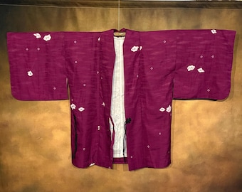Kimono japonés Haori, bata tipo kimono con forro de seda color granate, chaqueta estilo kimono vintage