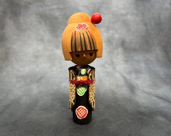 Sogen Kanzashi Creative Kokeshi Doll, Vintage Wooden Sosaku