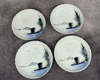4 Japanese Porcelain Small Plates / Dishes Antique Hand Painted Dishes