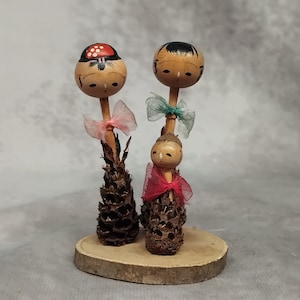 Miniature Bobblehead Kokeshi Doll, Vintage Japanese Wooden Kokeshi, Hand Made Folk Art From Japan