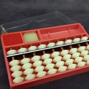 Small Vintage Plastic Japanese Soroban Wooden Abacus 9 Row, Red