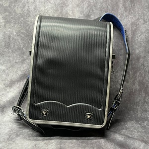 Sac à dos Randoseru, noir avec bordures argentées Sac Randoseru japonais à coutures serrées, cartable japonais noir