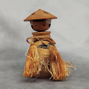 Miniature Bobblehead Kokeshi Doll, Vintage Japanese Wooden Kokeshi, Hand Made Folk Art From Japan