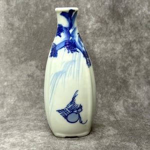 Sake Bottle Vintage Blue & White Hand Painted Japanese Sake Bottles, Japanese Porcelain Saki Jug, Studio Pottery