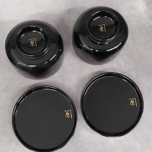 黒蓋付き木製漆蒸し器/ボウル ペア、アンティーク和食器