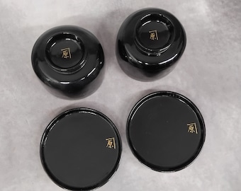 黒蓋付き木製漆蒸し器/ボウル ペア、アンティーク和食器