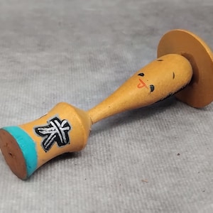 Miniature Bobblehead Kokeshi Doll, Vintage Japanese Wooden Kokeshi, Hand Made Folk Art From Japan