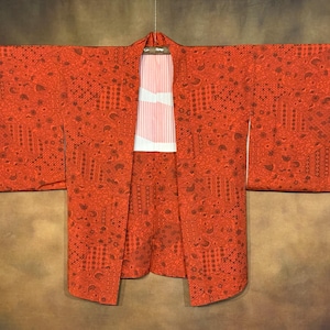 Japanese Haori Kimono, Crimson Red Silk Lined Kimono Robe Vintage Kimono Jacket