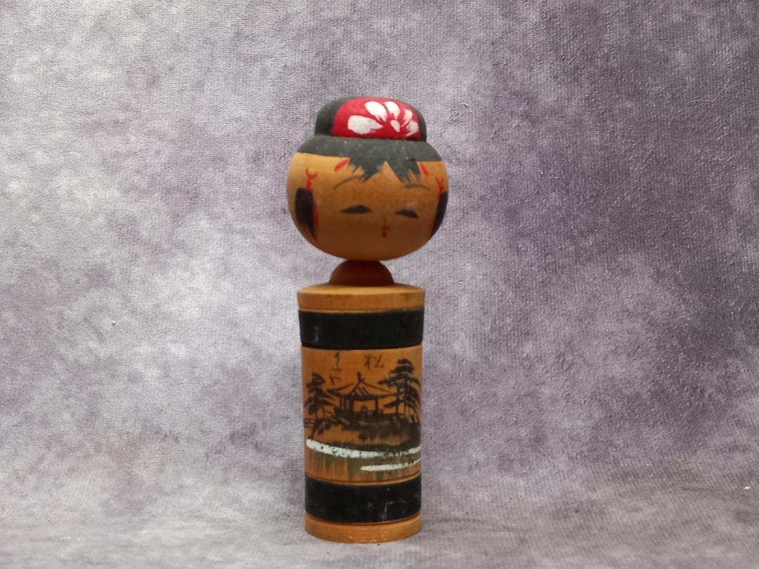 首振りこけし人形、ヴィンテージ日本製木製こけし、日本製手作り民芸品