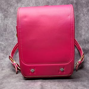Sac à dos Randoseru, sac à dos rose avec bordure beige, sac Randoseru japonais à points serrés, cartable japonais rose - Wanpakugumi
