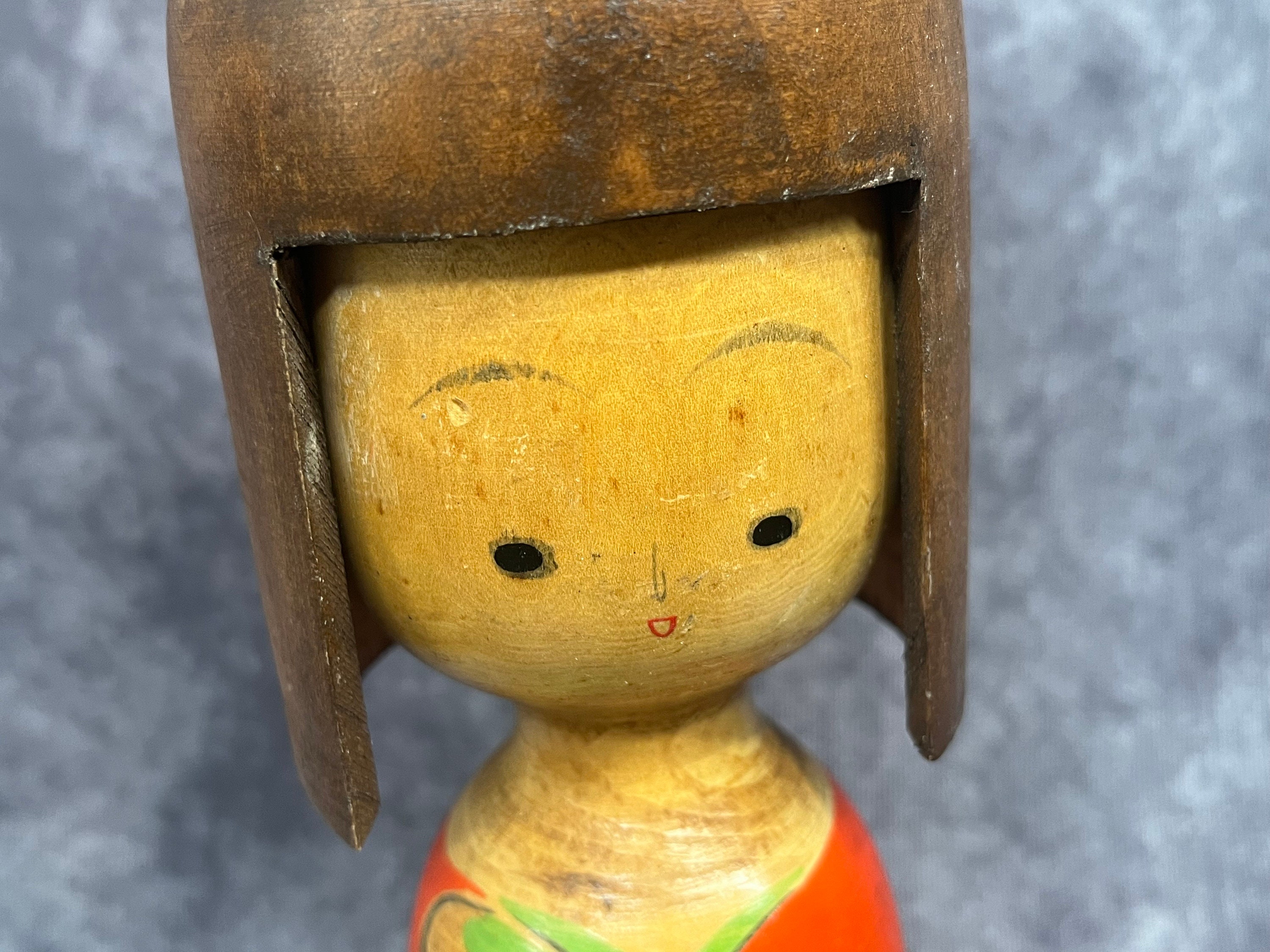 柴田英子 創作こけし、ヴィンテージ木製創作こけし、日本の手作り民芸