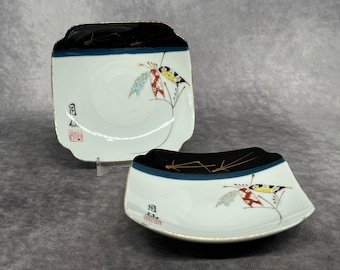 2 Japanese Porcelain Side Dishes, Bread Roll-Sushi Etc, Vintage Japanese Tableware
