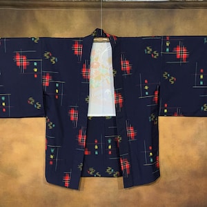 Japanischer Haori Kimono, Marineblau Retro Splatter Muster Seide gefüttert Kimono Robe, Vintage Kimono Jacke