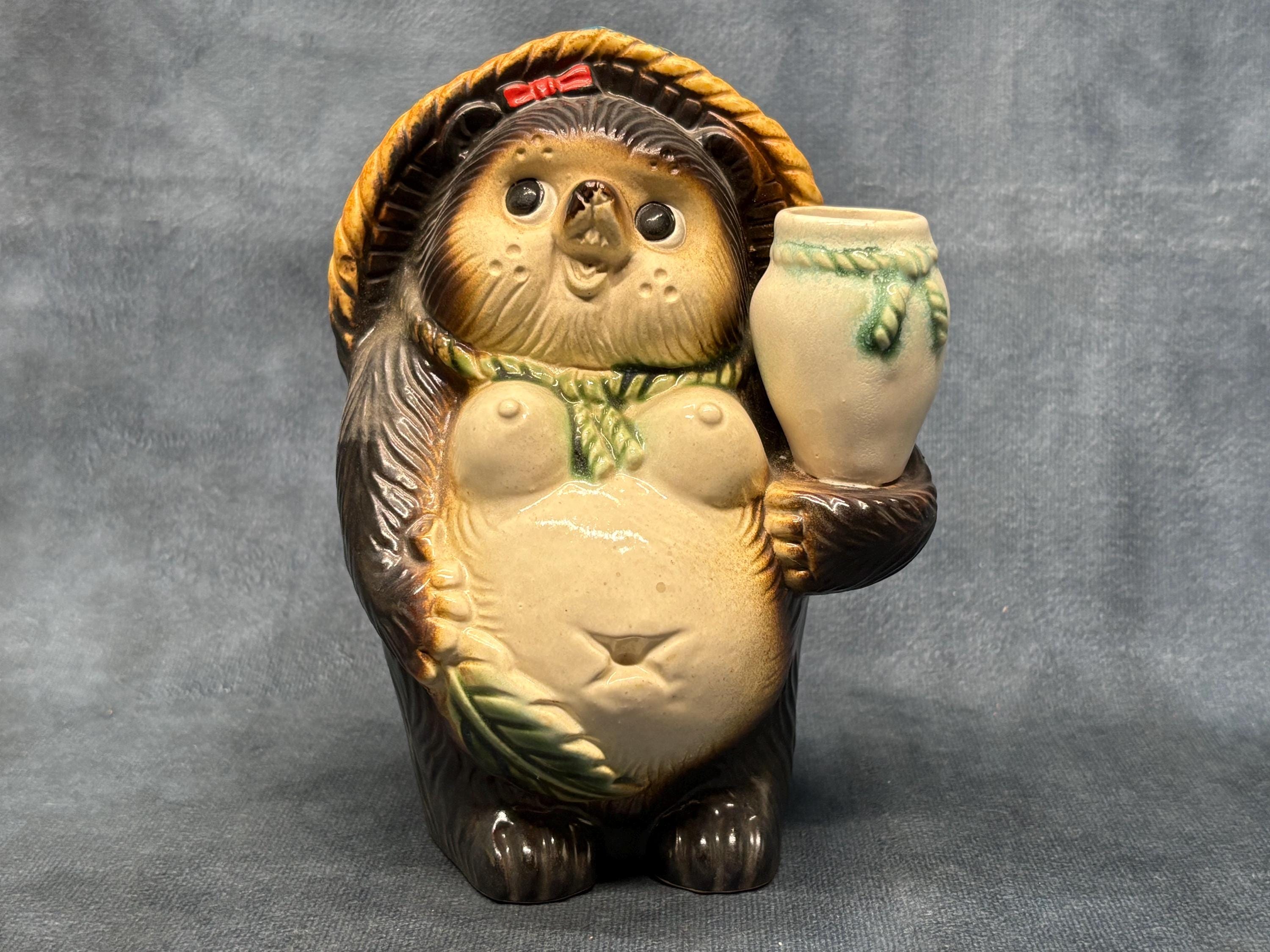信楽焼 たぬき 狸 徳利 陶器 ヴィンテージ 磁器 装飾像 15 cm