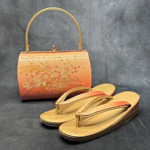 Sac Zanmai haut de gamme Furisode avec sandales Zori assorties, ensemble luxueux. Accessoires de kimono japonais vintage / Ensemble vêtement de cérémonie, chaussures et sac