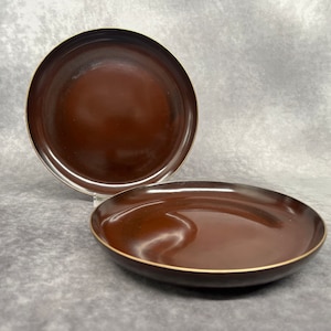 Pair of Brown Lacquer Side Plates, Bread / Condiment Side dish Japanese Tableware