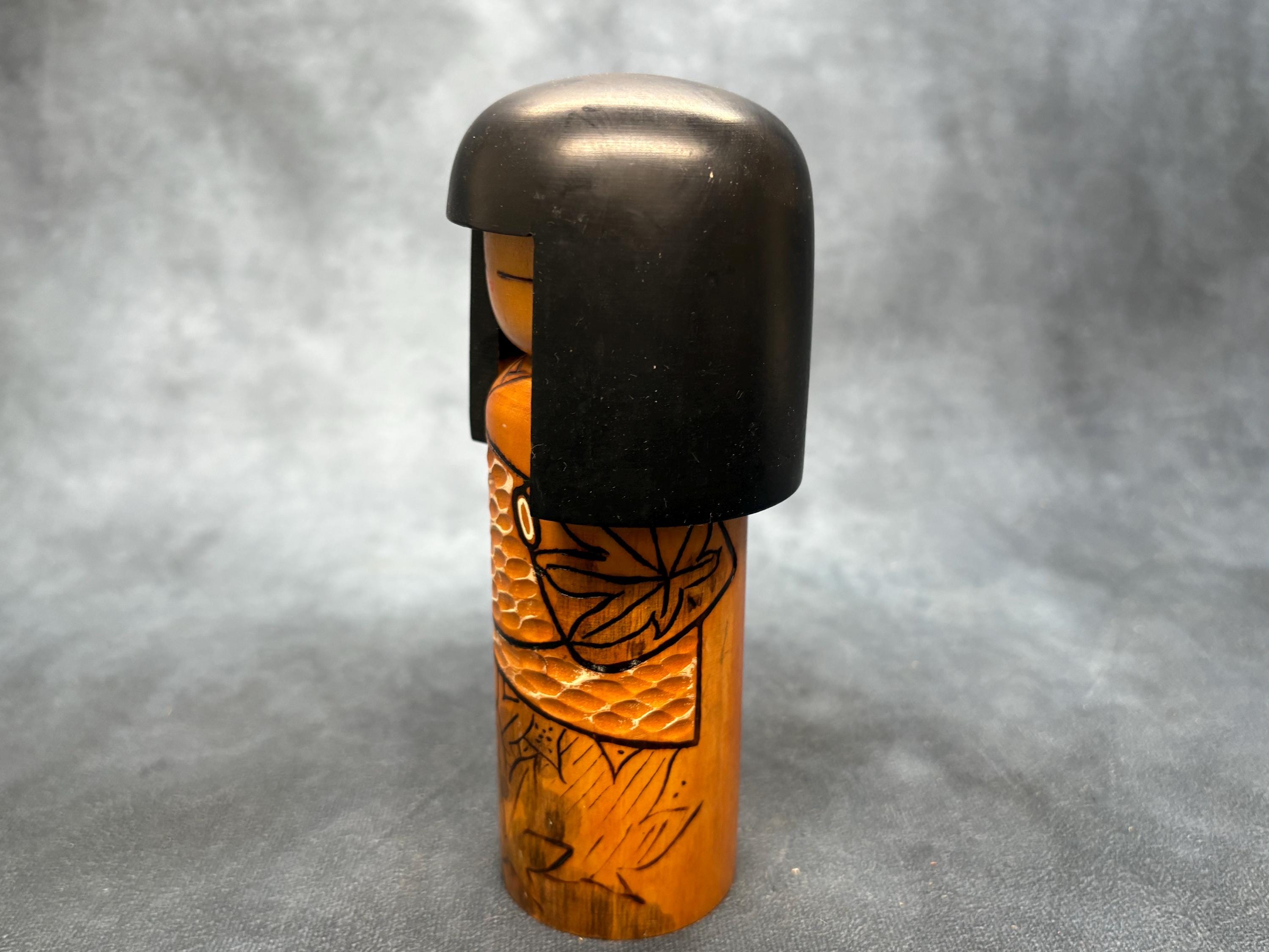 喜作創作こけし、ヴィンテージ木製創作こけし、日本の手作り民芸品