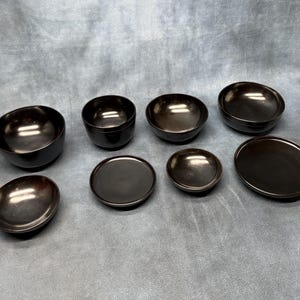 ヴィンテージ木製漆塗りボウル8個セット、ヴィンテージ日本製黒漆塗りボウル