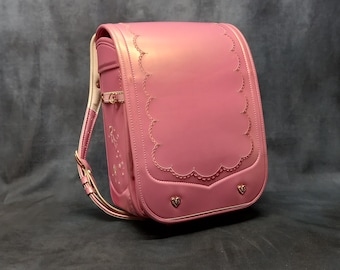 Mochila Randoseru, bolso Randoseru de puntada ajustada japonesa de color rosa metalizado, bolso escolar rosa