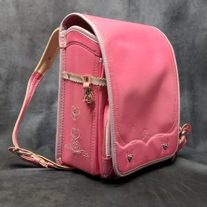 Sac à dos Randoseru, rose avec bordure violet clair Sac Randoseru japonais à coutures serrées, cartable japonais rose
