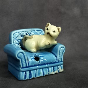 Vintage porseleinen kat, tandenstokerhouder, Napcoware Japan, jaren 1950, zeldzame nieuwigheid beeldje in cartoonstijl