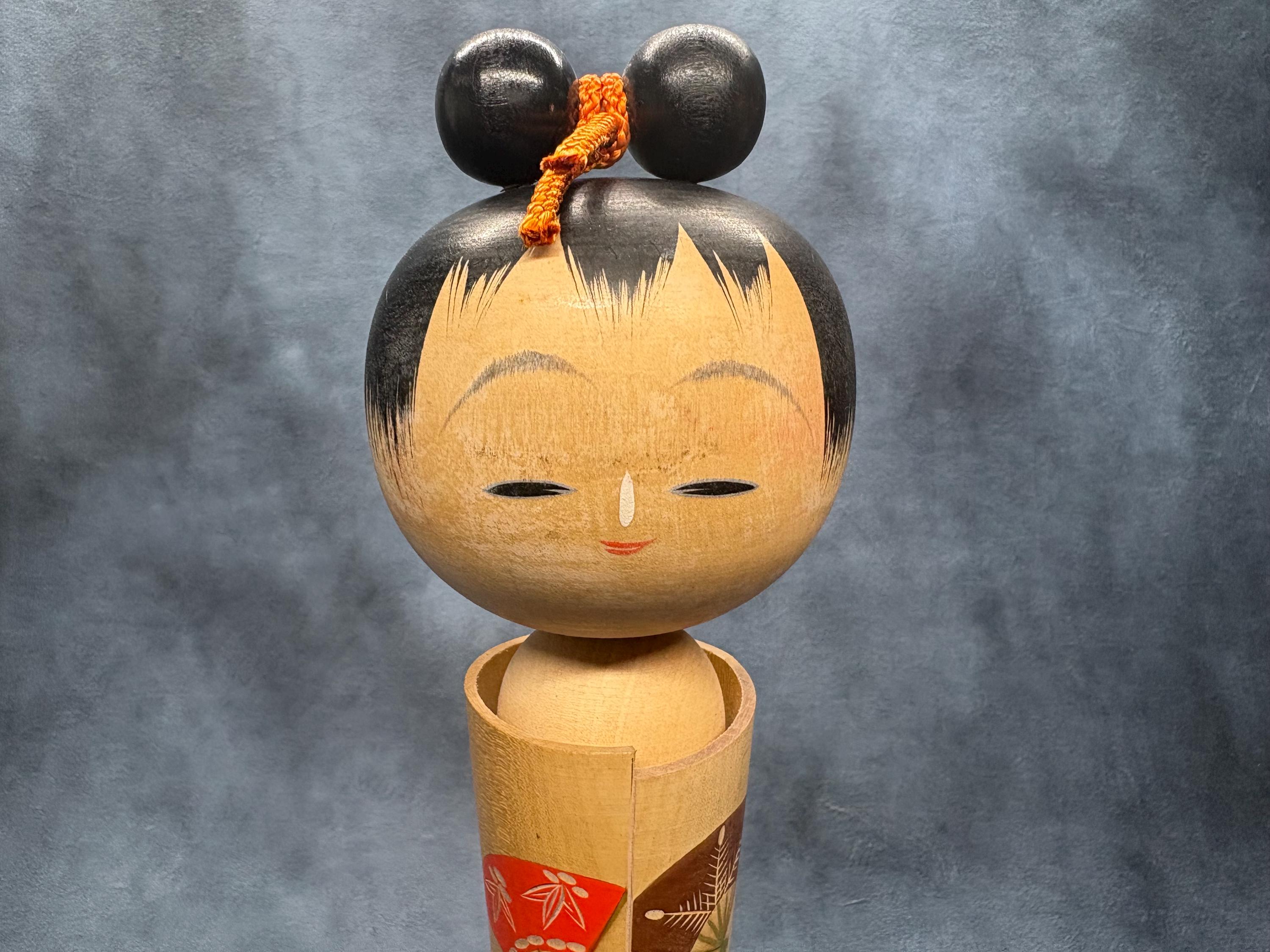 大きな美水声こけし、ヴィンテージ木製創作こけし、日本の手作り民芸品