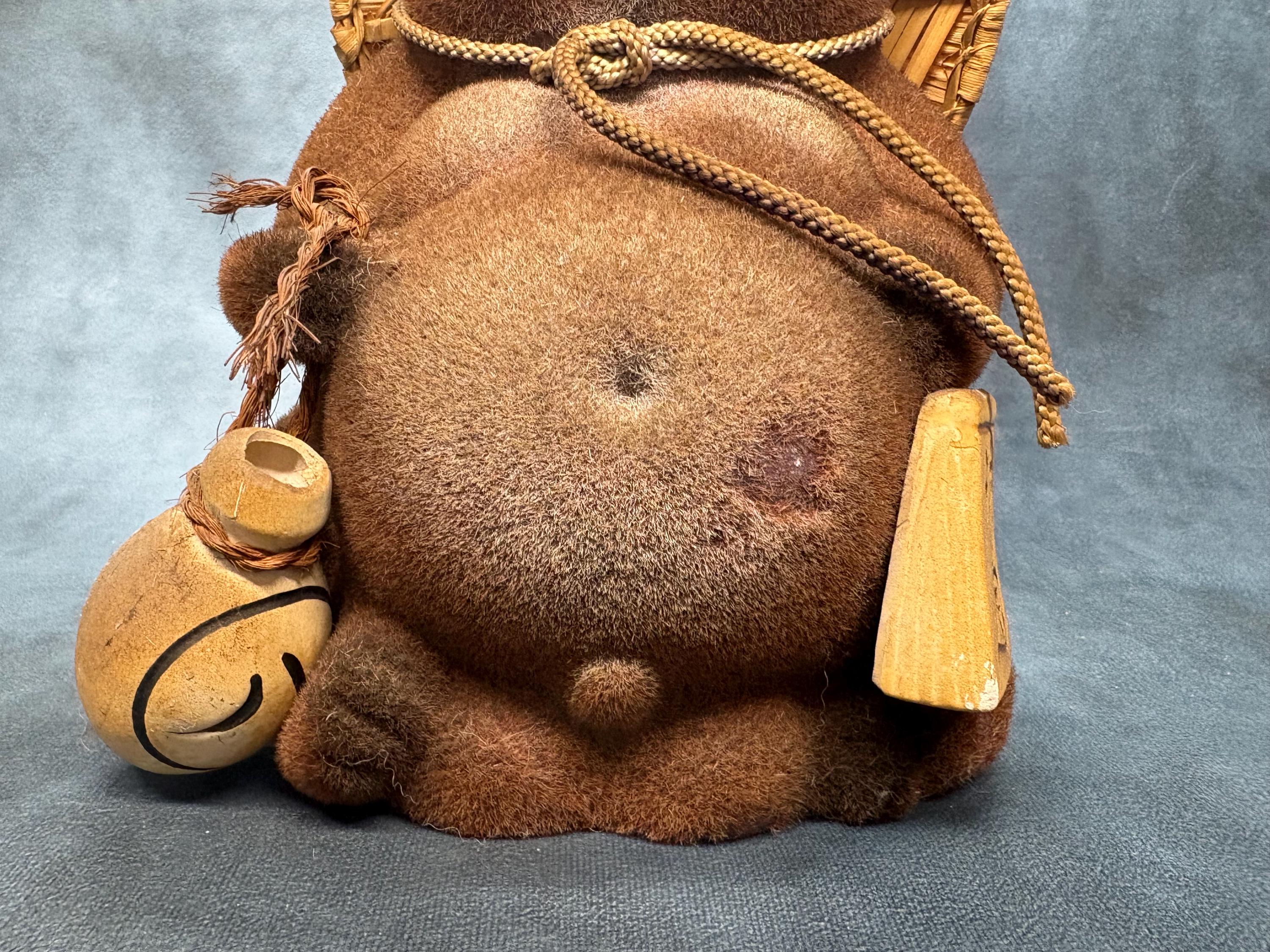 Japanese Tanuki Raccoon Fur Covered Porcelain Raccoon Dog Tokkuri