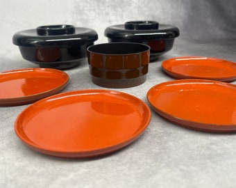 Set of 9 Lacquer Bowls/Dishes, Vintage Japanese Kitchen Ware