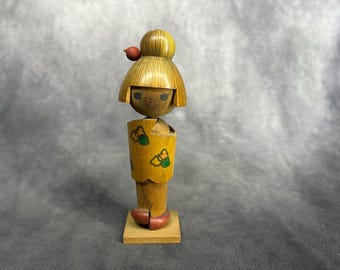 山川勇創作こけし、ヴィンテージ木製創作こけし、日本の手作り民芸品