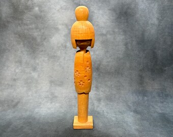 石田富雄創作こけし、ヴィンテージ木製創作こけし、日本の手作り民芸品