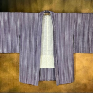Japanese Haori Kimono, Stripy Purple Silk Lined Kimono Robe Vintage Kimono Jacket